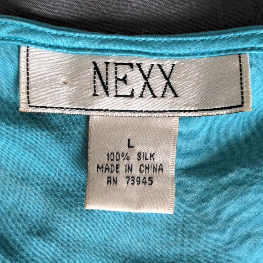 Nexx Turquoise 100% Silk Camisole Blouse with Black Lace V Neck - Picture 2 of 4